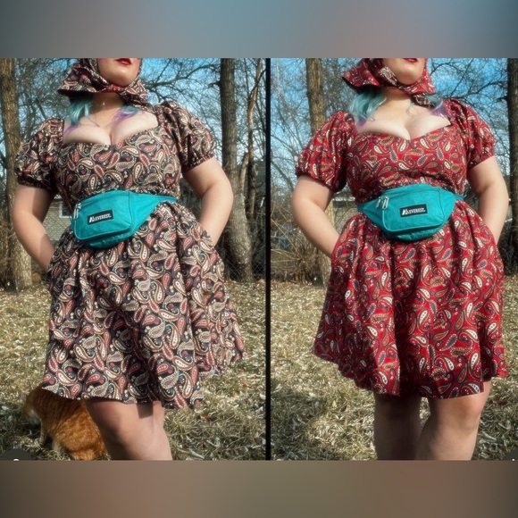 ✨ RARE ✨ REVERSIBLE Strega Nona Paisley Dress WITH POCKETS ! and Bandana - Picture 5 of 7